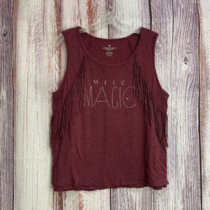 American Eagle Sleeveless Tank w/ Fringe MAGIC Heather Red Women’s Size M  #5027